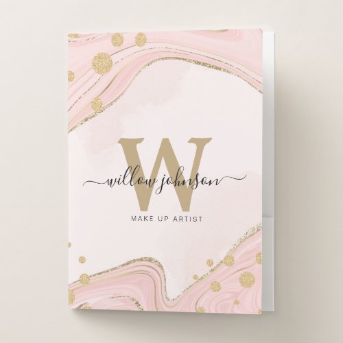 Elegant Chic Monogram Pink Gold Glitter Marble Pocket Folder