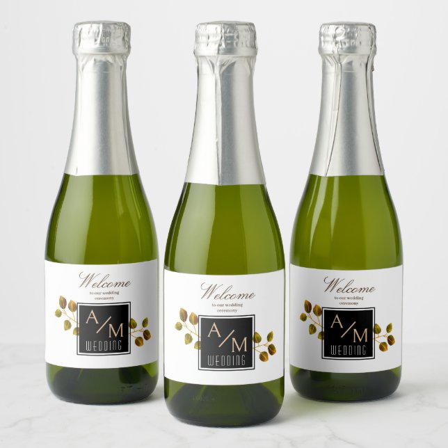Elegant Chic Monogram White Sparkling Wine Label (Bottles)