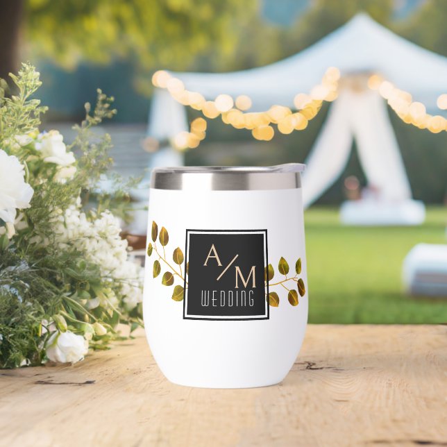 Elegant Chic Monogram White Thermal Wine Tumbler (Wedding)