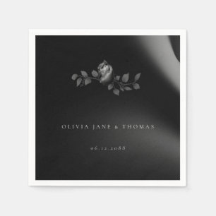 Elegant Chic Moody Black Rose Floral Wedding Napkins