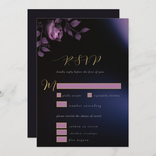 Elegant Chic Moody Dark Purple Floral Wedding RSVP Invitation