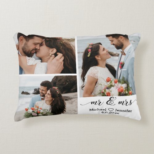 elegant chic mr  mrs wedding photo collage  accent pillow