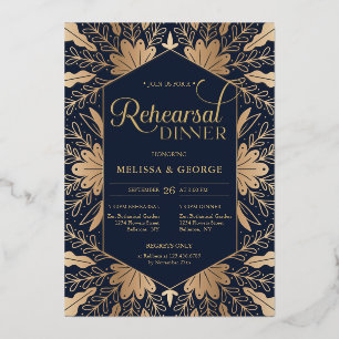 Elegant chic navy and real gold foil rehearsal invitation