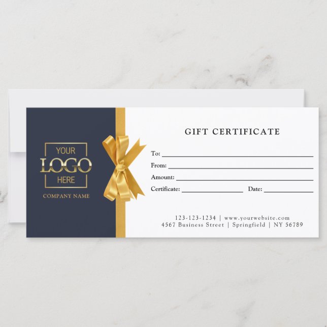 Elegant Chic Navy Blue Business Gift Certificate (Front)
