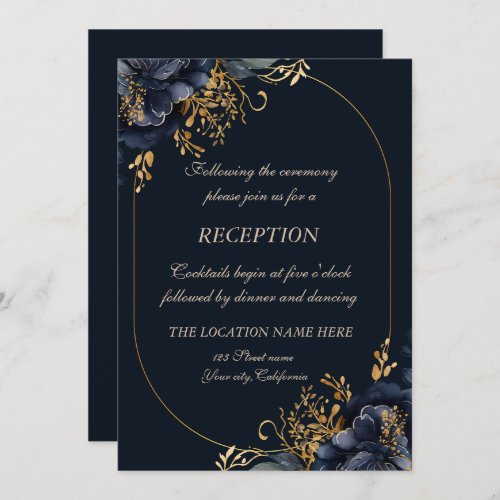 Elegant Chic Navy Blue Flowers Invitation