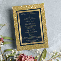Elegant Chic Navy Blue Gold Glitter Wedding Menu