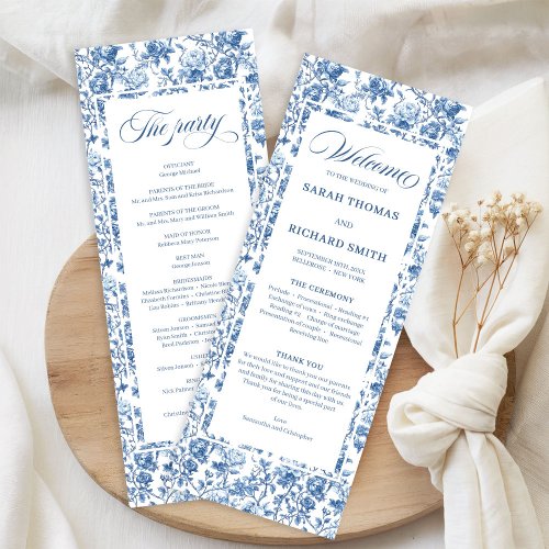 Elegant Chic Navy Blue Toile de Jouy Roses Wedding