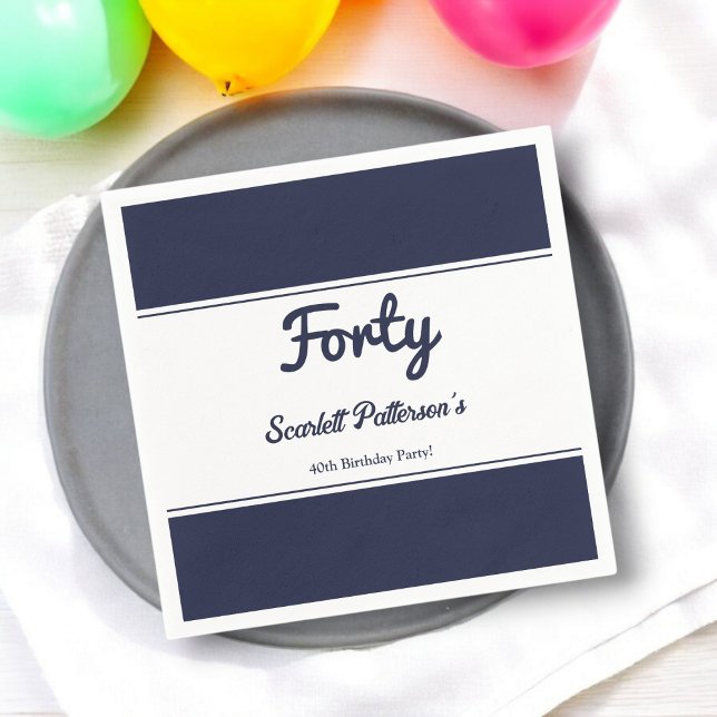 Elegant Chic Navy Blue White Modern 40th Birthday Napkins (Creator Uploaded)