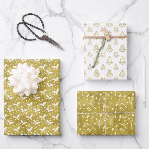 Elegant Chic Olive Green Christmas Mixed Pattern Wrapping Paper Sheets