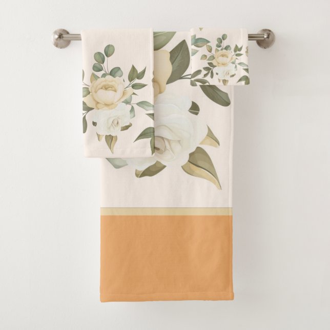 Elegant chic orange floral  bath towel set (Insitu)