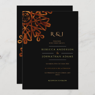 Elegant Chic Ornamental Black and Gold Wedding Invitation