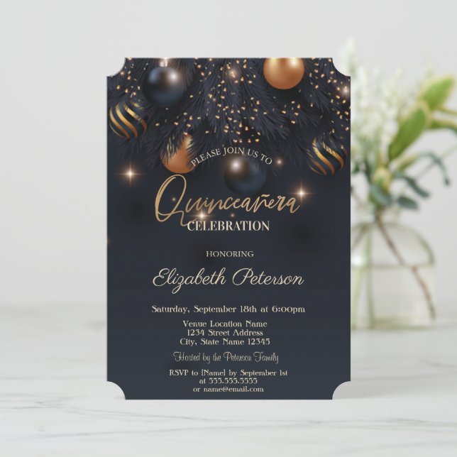 Elegant Chic Ornaments  Quinceañera Invitation (Standing Front)