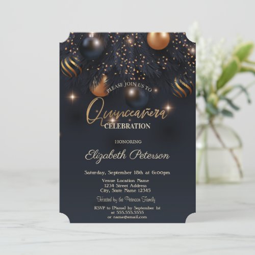 Elegant Chic Ornaments  Quinceaera Invitation