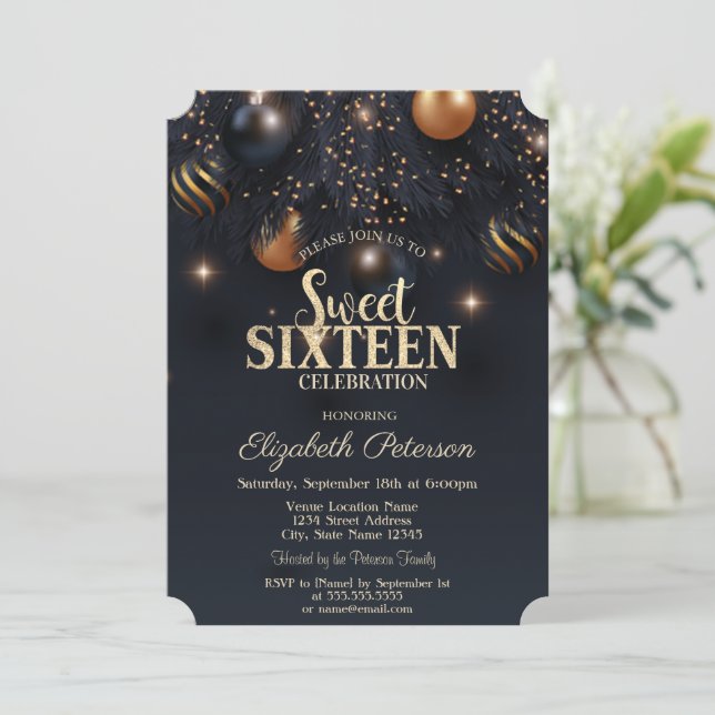 Elegant Chic Ornaments Sweet 16  Invitation (Standing Front)