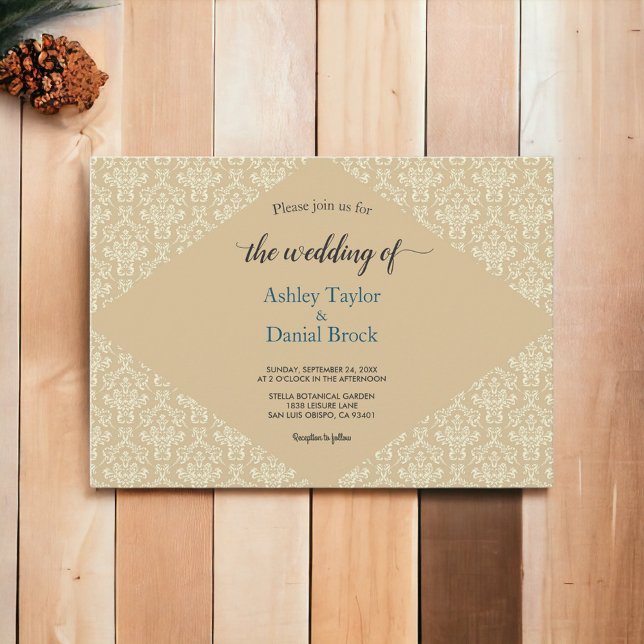 Elegant Chic Ornate Damask Beige Formal Wedding Invitation (Creator Uploaded)