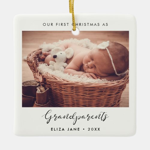 Elegant chic Our First Christmas as grandparents Ceramic Ornament