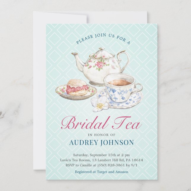 Elegant Chic Pastel Bridal Shower Tea Floral  Invitation (Front)
