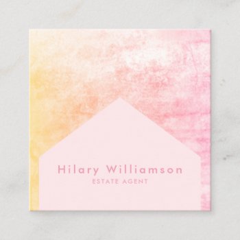 Elegant Chic Pastel Peach Pink Estate Agent Square Business Card by TabbyGun at Zazzle