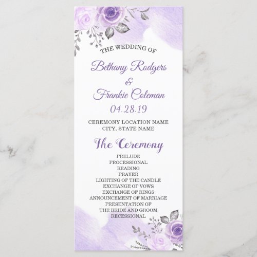 Elegant Chic Pastel Purple Flowers Wedding Program