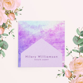 Elegant Chic Pastel Purple Lilac Estate Agent Square Business Card by TabbyGun at Zazzle