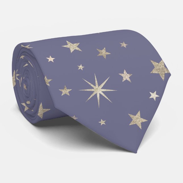   Elegant Chic Pastel Purple Silver Stars Monogram Neck Tie (Rolled)
