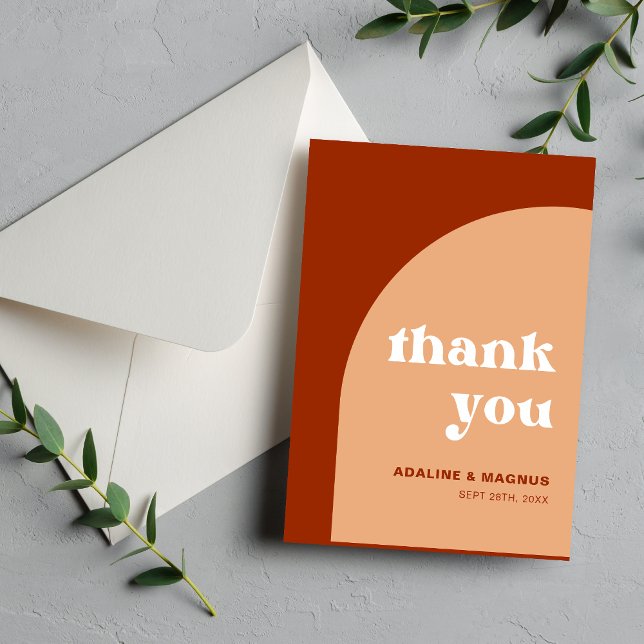 Elegant Chic Peach Terracotta Arch Boho Wedding Thank You Card (Creator Uploaded)