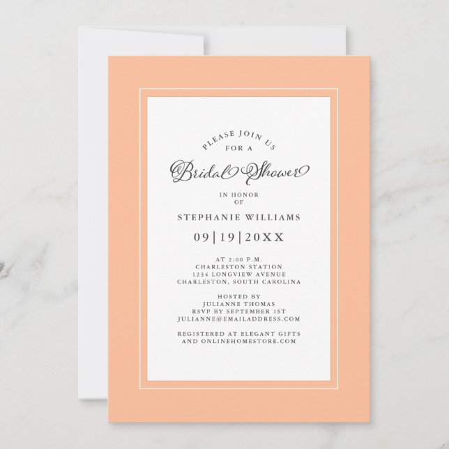 Elegant Chic Peach Wedding Bridal Shower Party Invitation (Front)