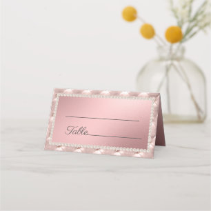 Elegant Chic Pearls Pink Rose Gold Place Card