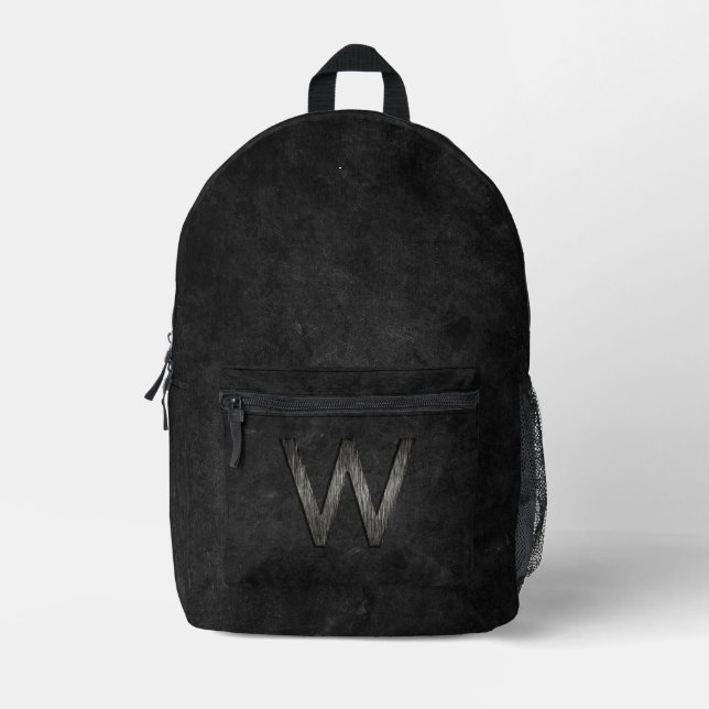  Elegant Chic Personalized Monogram Charcoal Black Printed Backpack (Front)