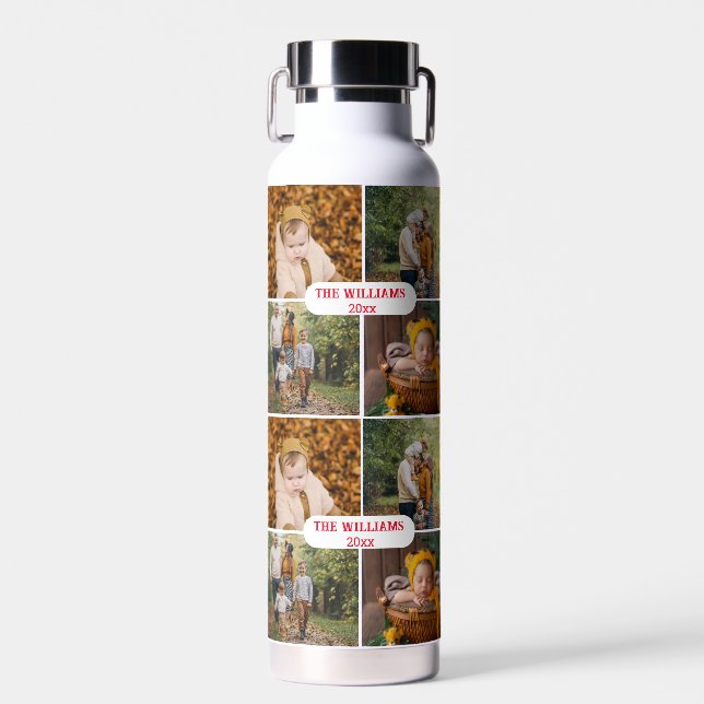 elegant chic personalized photos collage pattern water bottle (Front)