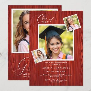Elegant Chic Photo Collage Rustic Graduation Invitation
