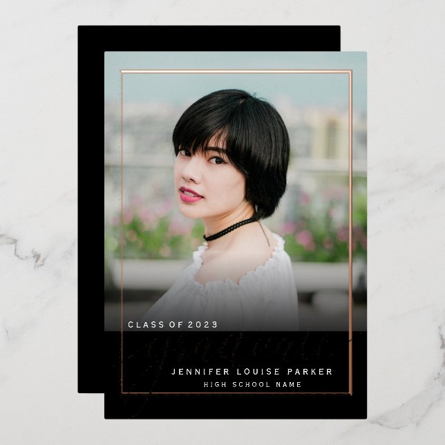 Elegant Chic Photo Graduation ROSE GOLD Foil Invitation (Front/Back)