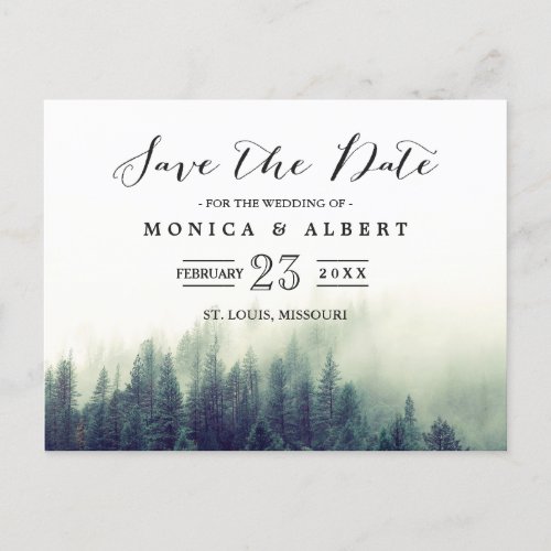 Elegant Chic Pine Trees Forest Save the Date Announcement Postcard
