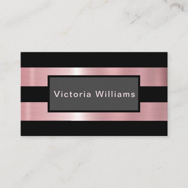 Elegant Chic Pink and Black Shimmer Foil Business Card (Front)