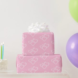 Elegant, Chic Pink and White Three Hearts Pattern 