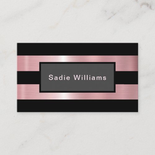 Elegant Chic Pink Black Stripes Foil Business Card