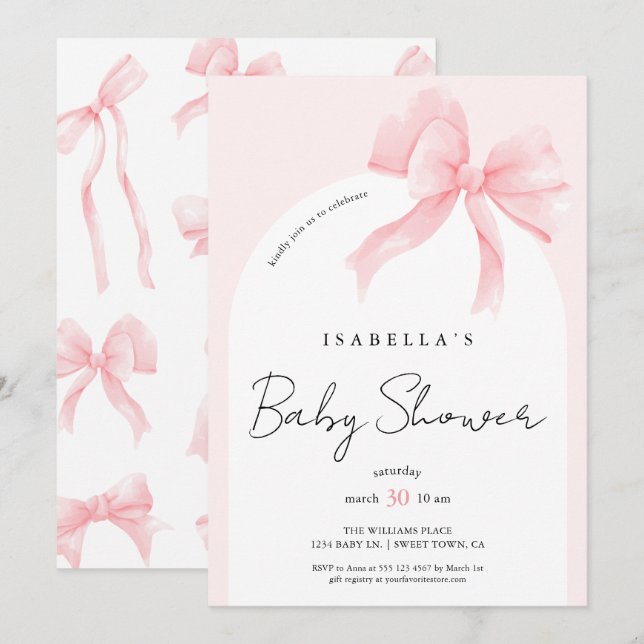 Elegant Chic Pink Bow Baby Shower Invitation (Front/Back)