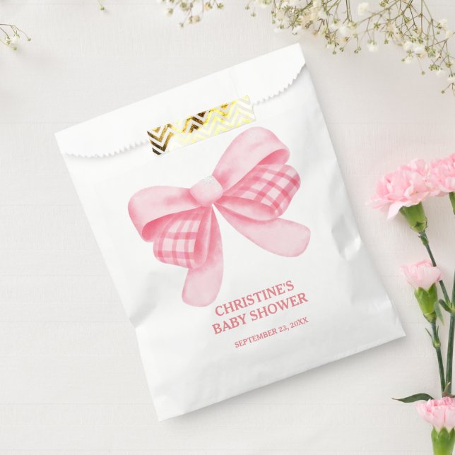 Elegant & Chic Pink Bow Girl Baby Shower Favor Bag (Sealed)