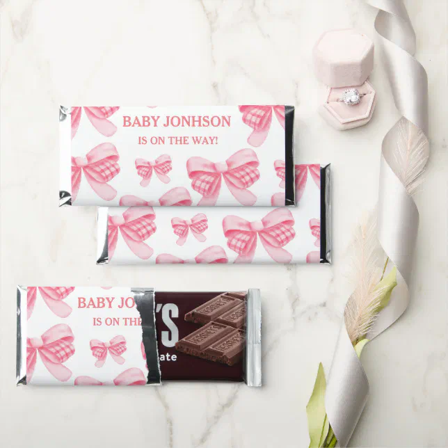 Elegant & Chic Pink Bow Girl Baby Shower Hershey Bar Favors | Zazzle