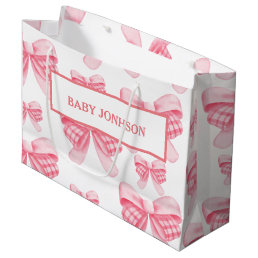 Elegant &amp; Chic Pink Bow Girl Baby Shower Large Gift Bag