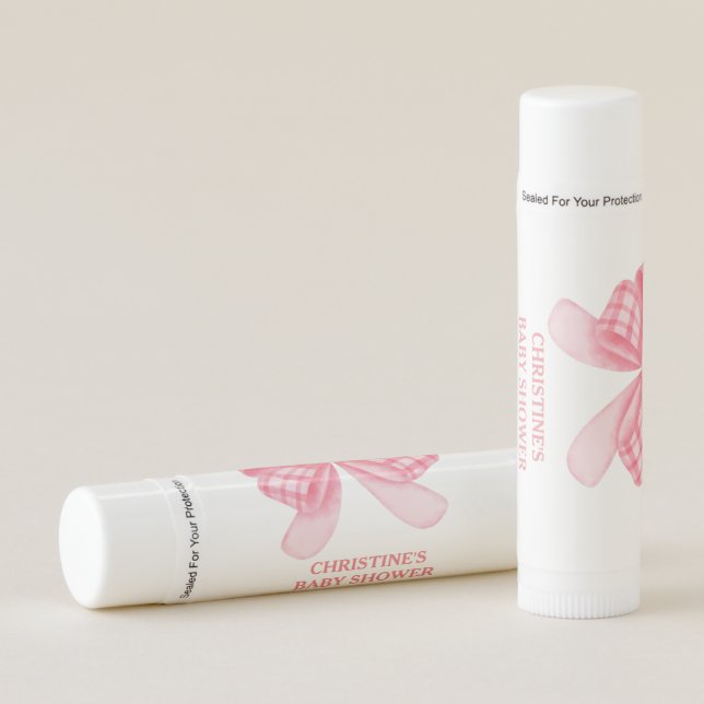 Elegant & Chic Pink Bow Girl Baby Shower Lip Balm (Front)
