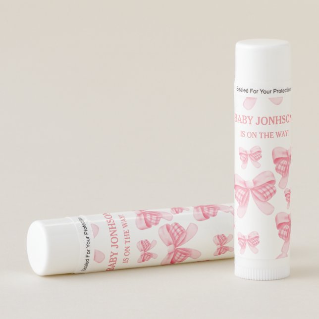 Elegant & Chic Pink Bow Girl Baby Shower Lip Balm (Front)