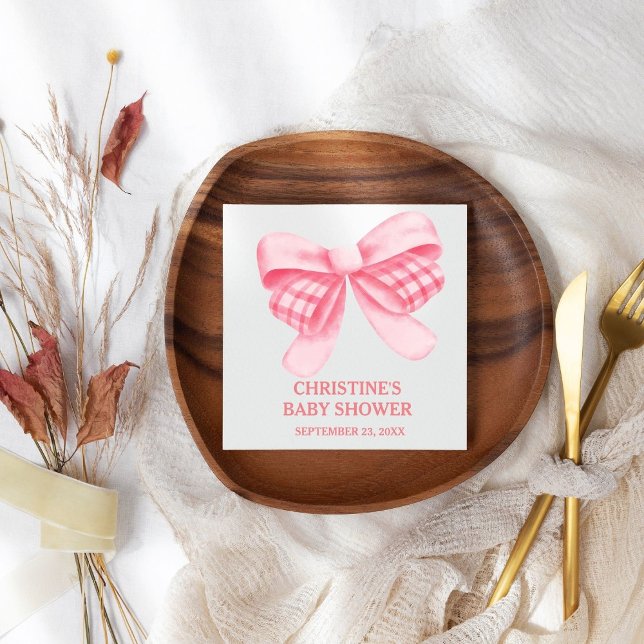 Elegant & Chic Pink Bow Girl Baby Shower Napkins (Creator Uploaded)