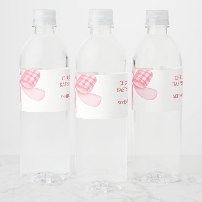 Elegant & Chic Pink Bow Girl Baby Shower Water Bottle Label (Bottles)