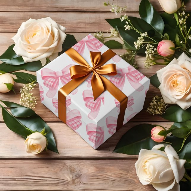 Elegant & Chic Pink Bow Girl Baby Shower Wrapping Paper (Creator Uploaded)