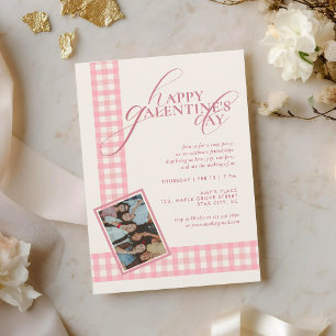 Elegant Chic Pink Check Typography Galentines Day Invitation
