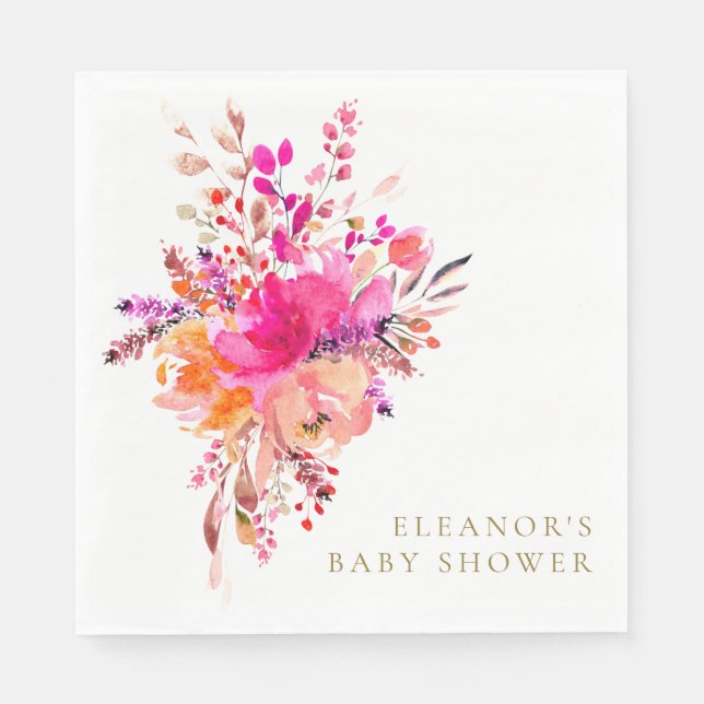Elegant Chic Pink Floral Baby Shower Custom Napkins (Front)