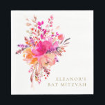 Elegant Chic Pink Floral Bat Mitzvah Custom Napkins<br><div class="desc">Personalized Modern Chic Pink Watercolor Floral Elegant Bat Mitzvah Napkins</div>