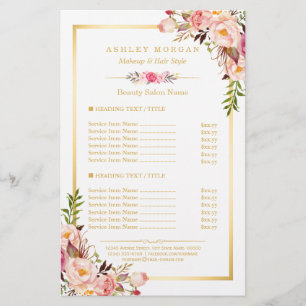 Elegant Chic Pink Floral Beauty Salon Menu Flyer