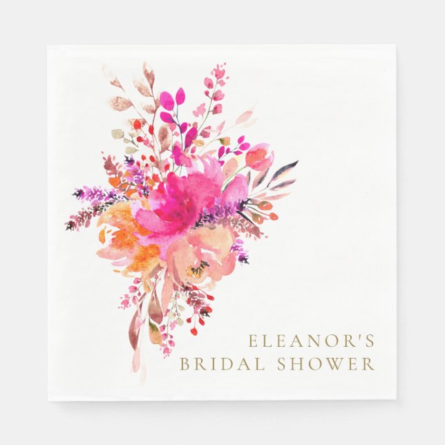 Elegant Chic Pink Floral Bridal Shower Custom Napkins (Front)